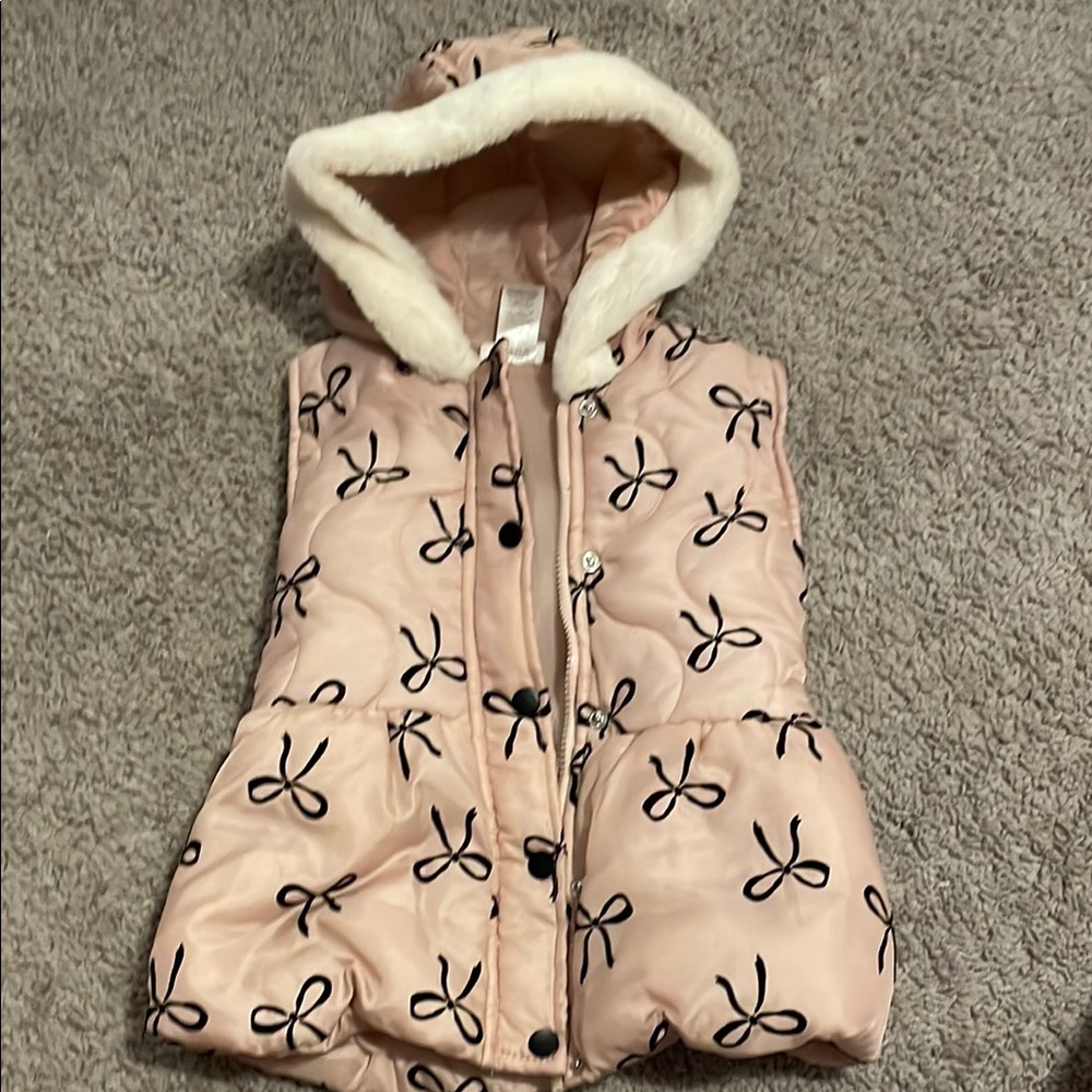 Toddle girls Little Lass Pink Hooded Vest with Bow Pattern
